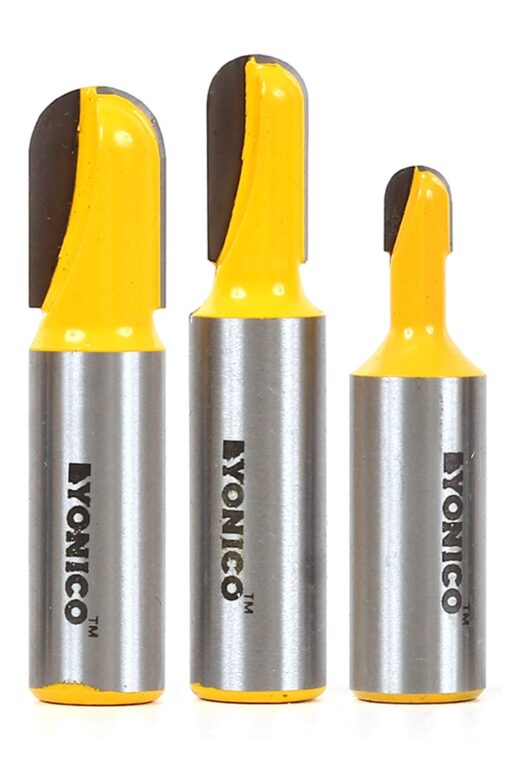 YONICO Round Nose Core Box Router Bit Set 3 Bit 1/2-Inch Shank 14360 Long Reach Core Box Set - 1/2" Shank