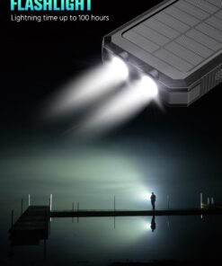 Feeke Solar-Charger-Power-Bank - 36800mAh Portable Charger,QC3.0 Fast Charger Dual USB Port Built-in Led Flashlight and Compass for All Cell Phone and Electronic Devices(Deep Black) Deep Black 16 61BAq5o0wL