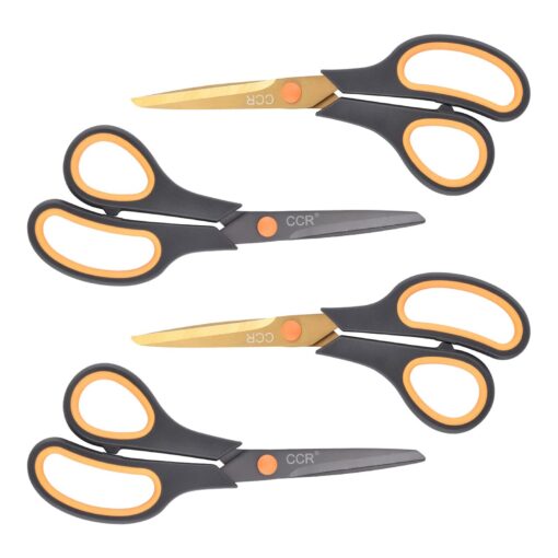 CCR Scissors 8 Inch Soft Comfort-Grip Handles Sharp Titanium Coating Blades, 4-Pack