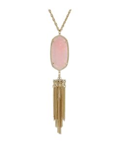 Kendra Scott Womens Rayne Necklace Gold/Rose Quartz