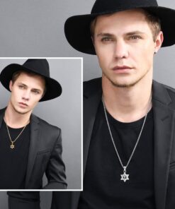 U7 Star of David Necklace for Men Women Gold/Stainless Steel Hexagon Pendant with Cross/Ruby Stone/Classic Jewish Isael Necklaces, Length 22" 24" 26" 02-Star of David with Cross-Gold 8 61BBtvdYP6L