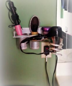 Cavoli Hair Blow Dryer Holder Wall Mounted,Space Aluminum, Nail free glue/Drilling screw, Bathroom Hanging Rack Organizer with 2 Cups double-cup 34 61BDTxgjCnL