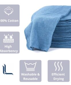 Linteum Textile (50-Pack, 12x14 in., Blue) Cotton Shop Towels - Absorbent Shop Rags and Multipurpose Cleaning Towels for Automobiles, Industries, Garage and Homes Pack of 50 8 61BKpMJ1TlS