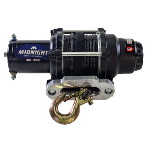 MotoAlliance UTV/ATV 3000lb Winch Kit - 1.1 HP 50 feet Black Synthetic Winch Rope for Off Road Trailer Towing - VIPER Midnight Waterproof Winch 3000