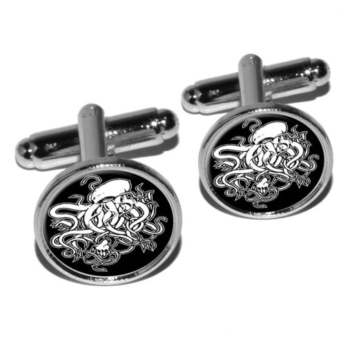 Cthulhu Round Cufflink Set - Silver