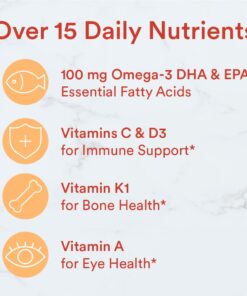 SmartyPants Kids Multivitamin Gummies: Omega 3 Fish Oil (EPA/DHA), Vitamin D3, C, Vitamin B12, B6, Vitamin A, K & Zinc for Immune Support, Gluten Free, Three Fruit Flavors, 120 Count (30 Day Supply) Kids Formula 120 Count (Pack of 1) 30 61BUKslZIUL