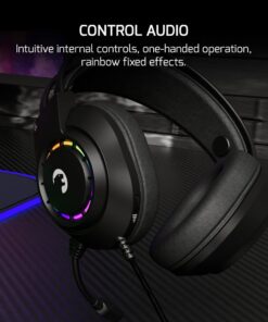 GAMEPOWER Voldon Rainbow Gaming Headset - 7.1 Virtual Surround Sound, Wired Headphones with 50MM Drivers, Noise Cancelling Mic for PC, PS4, PS5 - Ideal for Gamers, Black Head Set 16 61BV7jFB7zL