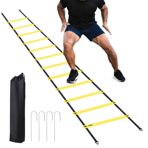 Ohuhu Agility Ladder Speed Training Set 12 Rung 20ft Exercise Ladders with Ground Stakes for Soccer Football Boxing Footwork Sports Fitness Training Ladder with Carry Bag Yellow