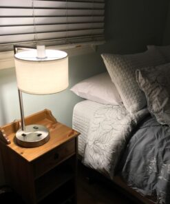 360 Lighting Colby Modern Desk Table Lamp with Hotel Style USB and AC Power Outlet in Base 21" High Brushed Nickel White Linen Drum Shade for Living Room Bedroom House Bedside Reading Home 35 61BYeR93IJL