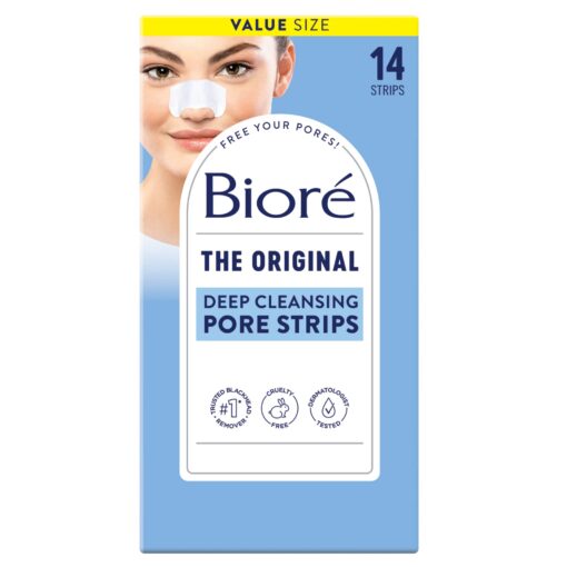 Biore Original Blackhead Remover Strips, Deep Cleansing Nose Strips With Instant Pore Unclogging, Features C-Bond Technology, Oil-Free, Non-Comedogenic Use, 14 Count 14 Count (Pack of 1)