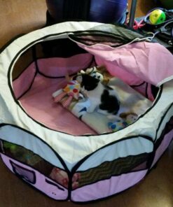 PET4FUN PN935 29" Portable Pet Puppy Dog Cat Animal Playpen Yard Crates Kennel w/Premium 600D Oxford Cloth, Tool-Free Setup, Carry Bag, Removable Security Mesh Cover/Shade, 2 Storage Pockets(Pink) Upgrade Version: 29" x 29" x 17" Medium Pink 54 61Bbhqoc1qL