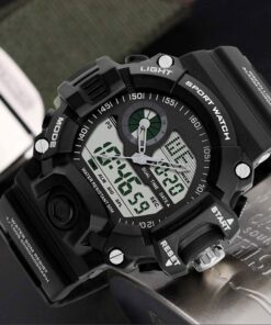 FANMIS Mens Analog Digital Dual Display Sports Watches Military Multifunctional 50M Waterproof LED Watch with Alarm Stopwatch Backlight 12H/24H Outdoor Running Swimming Black 28 61Bd2z6fcqL