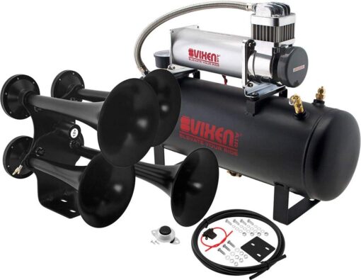 Vixen Horns Train Horn Kit for Trucks/Car/Semi. Complete Onboard System- 200psi Air Compressor, 2.5 Gallon Tank, 4 Trumpets. Super Loud dB. Fits Vehicles like Pickup/Jeep/RV/SUV 12v VXO8580/4318B