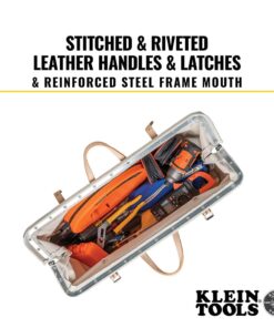 Klein Tools 5102-24 Heavy Duty Natural Canvas Tool Bag, Tool Tote, Multi-Purpose Bag with Wide Hinged Opening and Leather Handles, 24-Inch 16 61BjRvC4K6L