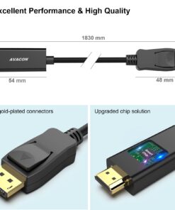 AVACON DisplayPort to HDMI 6 Feet Gold-Plated Cable, Display Port to HDMI Adapter Male to Male Black 6 ft 1 PACK 21 61BkM3ew49L
