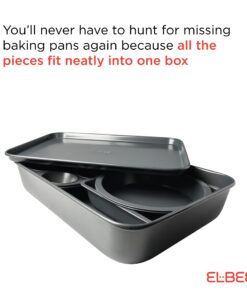 Elbee Home 8-Piece Nonstick Aluminized Steel, Space Saving Baking Set , With Deep Roasting Pan, Cookie Sheet, Cake Pans, Muffin Pans and Baking Pan PFOA & PFOS Free 16 61BkUhQ55nL