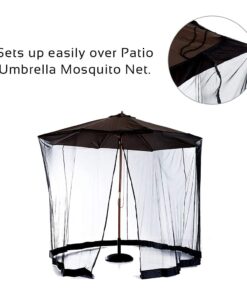 HomeRoots 9' Patio Umbrella Outdoor Table Bug Screen Mesh Black Mosquito Net Canopy Curtains Adjustable Enclosure Large Umbrella Hanging Tent 100% Polyester Light Weight Mosquito Netting 25 61BnUTFso6S