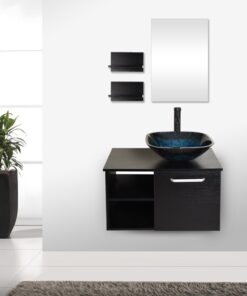 Elecwish Square Artistic Tempered Glass Vessel Sink Combo with Oil Rubber Bronze Faucet & Pop up Bathroom Bowl Ocean Blue (1/2" Compression) 11 61Bp0unL3OL