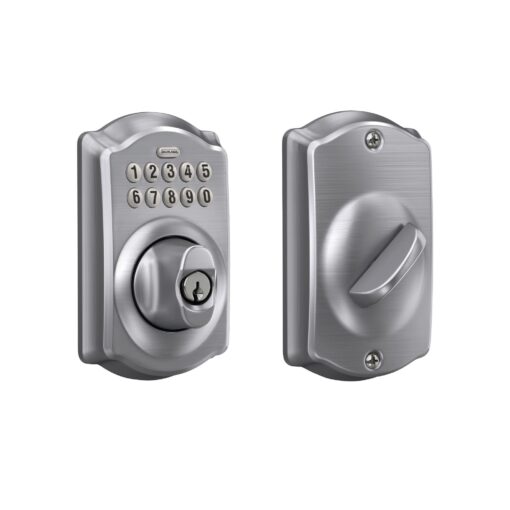 Schlage BE365 CAM 626 Camelot Keypad Deadbolt, Electronic Keyless Entry Lock, Satin Chrome