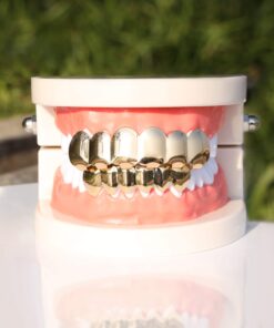 TSANLY Gold Grillz 6 Teeth Mouth 24K Plated Gold Top & Bottom Grills Caps Set for Son + Extra Molding Bars + Microfiber Cloth 12 61BsoVWF7QL