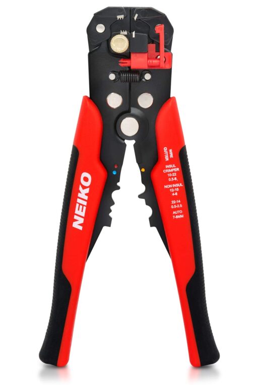 NEIKO 01924A 3-in-1 Automatic Wire Stripper, Cutter, and Crimping Tool, Auto Self-Adjusting Pliers that Cut up to 10 AWG 3-in-1 Auto Wire Strippers, Red