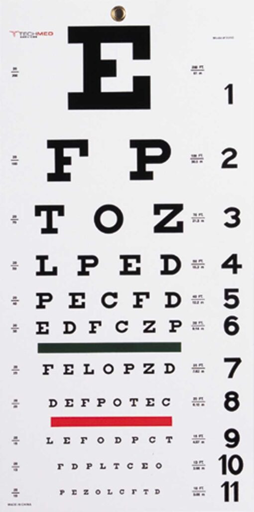 Graham-Field 1240 Grafco Snellen Eye Chart, Plastic with Non-Reflective Matte Finish, 22" x 11"