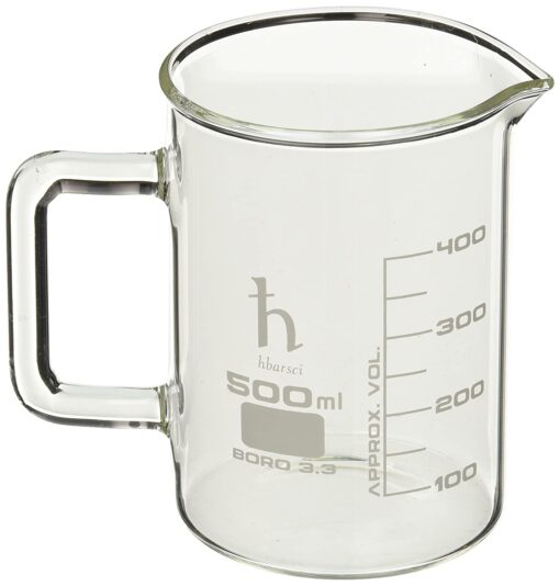 EISCO Premium Hand Crafted Beaker Mug, Thick Borosilicate 3.3 Glass, 16.9oz (500mL) Capacity - Large Size - Pint Glass or Coffee Mug Sized