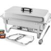 TigerChef 8 Quart Full Size Stainless Steel Chafer with Folding Frame and Cool-Touch Plastic on top - Includes 2 Free Chafing Gels and Slotted Serving Spoon (1, 8 Quart Chafer) 33 61C5YvY3rEL