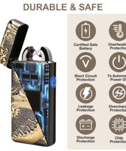 Kivors Electronic Lighter Plasma Arc USB Rechargeable Windproof Flameless Metal Dragon Lighter for Camping Hiking Business Dragon-black 20 61C5kWHz7CL