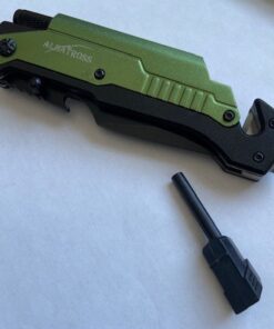 ALBATROSS 6 in 1 Survival Camping Tactical Folding Pocket Knife with Flashlight,Bottle Opener,Rope Cutter,Fire Starter,Glass Breaker,Multi-Function Tool(Green) Green 34 61C7eJ95rrL