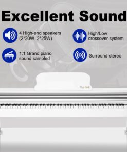 The ONE Digital Piano with Lighted-up Teaching Keys, Piano Keyboard 88 Keys with Hammer Action for Beginner/Professional, Full Size Weighted Keyboard with Piano Stand/3-Pedal Unit/APP, White PLAY 21 61C8MLYu5nL