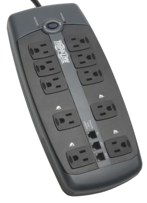 Tripp Lite TLP1008TEL 10 Outlet Surge Protector Power Strip, 8ft Cord, Tel/DSL Protection, RJ11, & Dollar 150,000 Insurance Silver 10 Outlets Phone