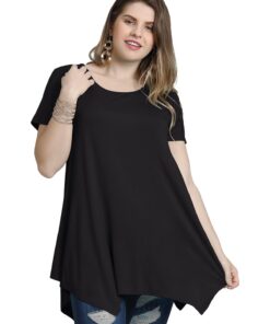 LARACE Short Sleeve Shirts for Womens Plus Size Tops Casual Summer Clothes Asymmetrical Tunic Blouses Black 1X 10 61CAPigr3zL
