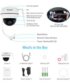 JideTech 5MP PTZ WiFi Camera Outdoor, 5X Optical Zoom Dome Camera with Human/Motion Detection, Auto Tracking, Wireless IP Camera with Mic/Audio, MicroSD (128GB), IR Night Vision, IP66 Weatherproof 44 61CFGclOfZL