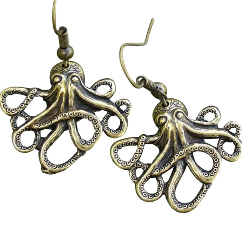 Catalog 7 Steampunk Nautical Pirate Octopus Earrings Pendant Charm Dangle in Antique Style Bronze Octopus