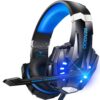 BENGOO G9000 Stereo Gaming Headset for PS4 PC Xbox One PS5 Controller, Noise Cancelling Over Ear Headphones with Mic, LED Light, Bass Surround, Soft Memory Earmuffs (Blue) Blue 12 61CGHv6kmWL