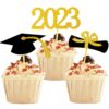 YuBoBo 2023 Graduation Cupcake Toppers, 48 PCS Food/Appetizer Picks For Graduation Party Mini Cake Decorations, Diploma, 2023, Grad Cap Set 48 Pieces (Gold) Gold 16 61CISR3MoL
