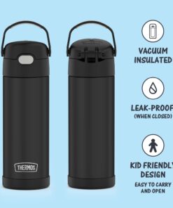 THERMOS FUNTAINER 16 Ounce Stainless Steel Vacuum Insulated Bottle with Wide Spout Lid, Black Matte Matte Black 11 61CMa7PSW3L