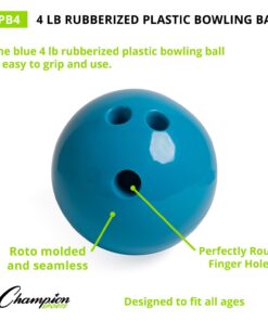 Champion Sports Plastic Bowling Ball: Rubberized Soft Ball for Training & Kids Games Blue (4 Pounds) 8 61CO080c19L