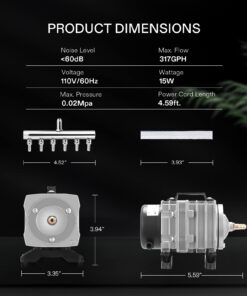 VIVOSUN 317GPH Air Pump 15W 6 Outlet 20 L/Min for Aquarium and Hydroponic Systems 7 61CQB4ModyL