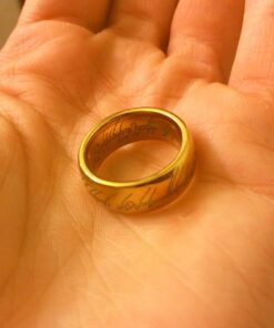 Gold Plated 18k Elvish Script Tungsten Carbide Unisex Laser-Etched Wedding Ring Band- 7mm 4 3 61CQwcaK9L