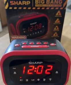 SHARP Big Bang Super Loud Alarm Clock for Heavy Sleepers, 6 Extremely Loud Wake Up Sounds: Rooster, Bugle, Nagging Mom, Jackhammer, Siren, Beep – Up to 115db Volume, Red/Black with Red LED Display 24 61CTfWrKcWL