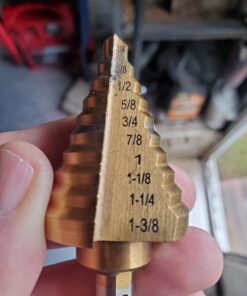 NEIKO 10194A Titanium Step Drill Bit, High-Speed Alloy-Steel Bit, Hole Expander for Wood and Metal, 10 Step Sizes from 1/4 Inch to 1 3/8 Inches 1/4 to 1-3/8" Tri-Flat Shank Straight 27 61CbOiUrSNL