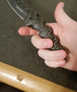 TAC FORCE Spring Assisted Folding Pocket Knife –Stonewashed Finish Stainless Steel Blade and Handle with Sculpted Chain Link Design, Includes Pocket Clip, Tactical, EDC, Rescue - TF-859 30 61Ci0ocgszL