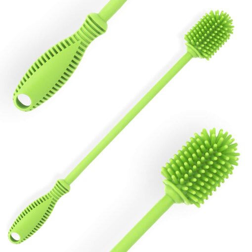 Silicone Bottle Cleaning Brush with Long Handle, 12.5" Water Bottle Cleaner for Baby Bottles, Hydro Flask, Sports Bottle, Vase, Glassware, Perfect for Smaller Diameter Bottle Openings (One Pack) Green