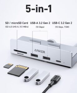 Anker 535 USB C Hub (5-in-1), with 2 USB-A 10 Gbps Data Ports, USB-C 10 Gbps Port, SD and microSD Card Reader, for iMac Pro / iMac 24 inch 2021 / iMac 27 inch / 21.5 inch 12 61CoR5aJflL