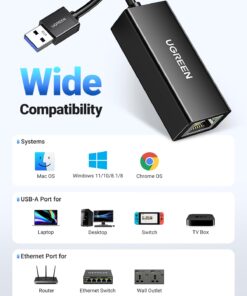 UGREEN USB to Ethernet Adapter for Laptop PC Gigabit USB 3.0 to 10 100 1000 Mbps Network Adapter USB A to RJ45 Wired LAN Adapter Compatible with Nintendo Switch MacBook Mac Mini Windows macOS Linux Black 33 61Cp4wnPNjL