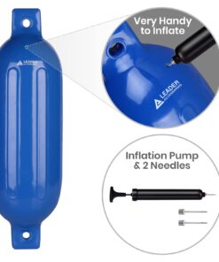 Leader Accessories Ribbed Twin Eyes Boat Fender Bumper Pack of 4 Includes 3/8'' Fender Lines and Pump to Inflate Blue 4.5*16 inch 10 61CpOBoJqaL