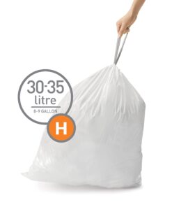 simplehuman Code H Custom Fit Drawstring Trash Bags, 100 Count, 30-35 Liter / 8-9 Gallon, White 20 Count (Pack of 5) 7 61CtWnA 3iL