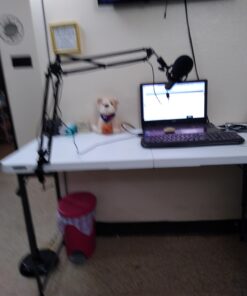 Eastshining Upgraded Adjustable Microphone Suspension Boom Scissor Arm Stand with Shock Mount Mic Clip Holder 3/8'' to 5/8'' Screw Adapter -for Blue Yeti, Snowball & Other Microphones stand with adapter 34 61CuLPbswrL